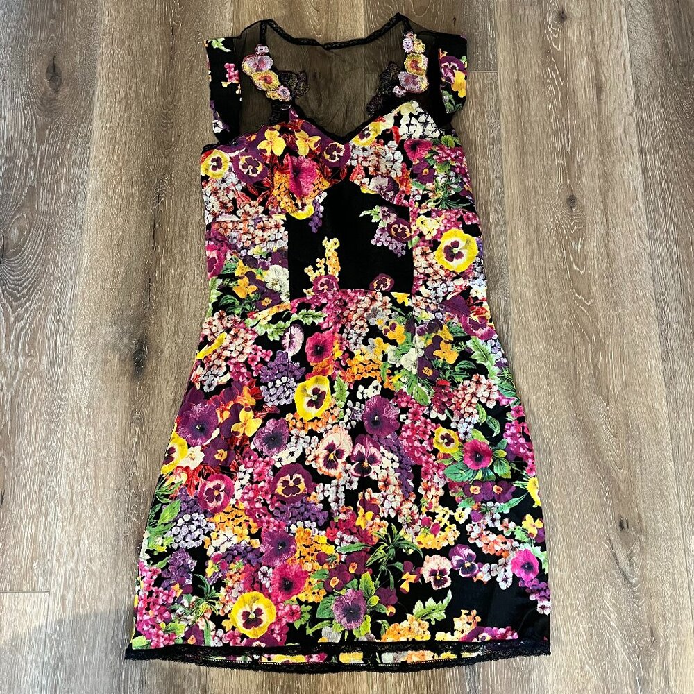NWOT ROBERTO CAVALLI CLASS Silk Knee Length Dress - IT44/US8 - Floral Black